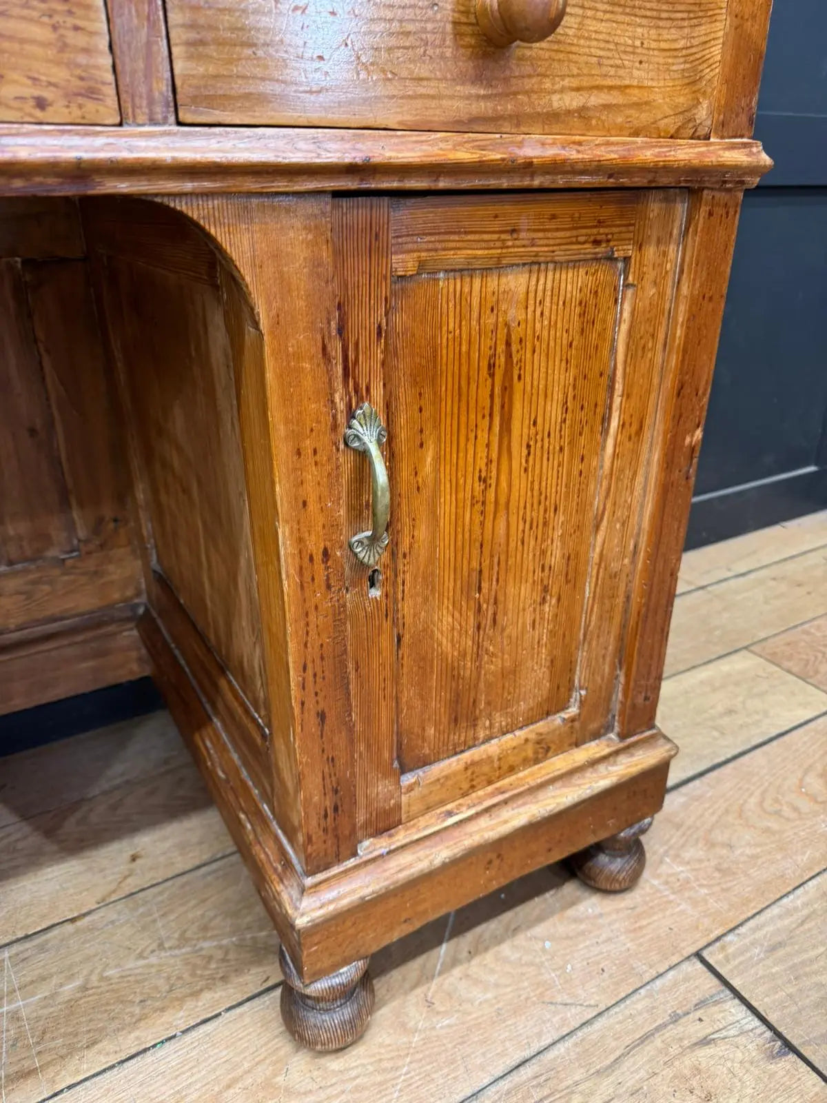 Antique Pine Pedestal Desk Dressing Table with Cupboards &amp; Drawers