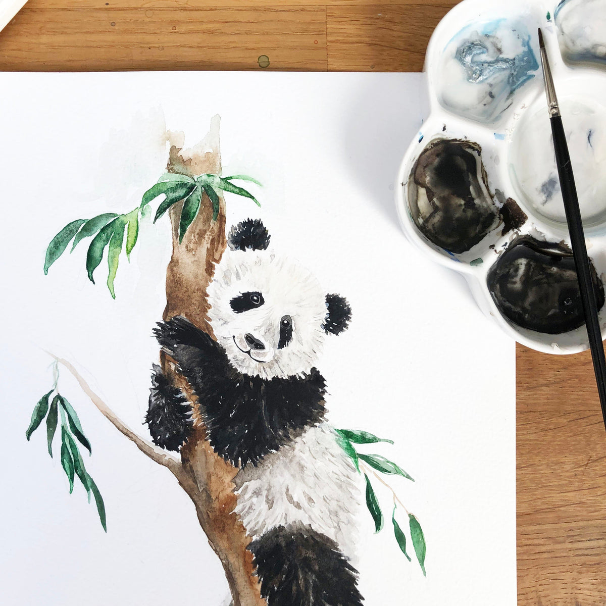 Panda Bear hand painted greetings card