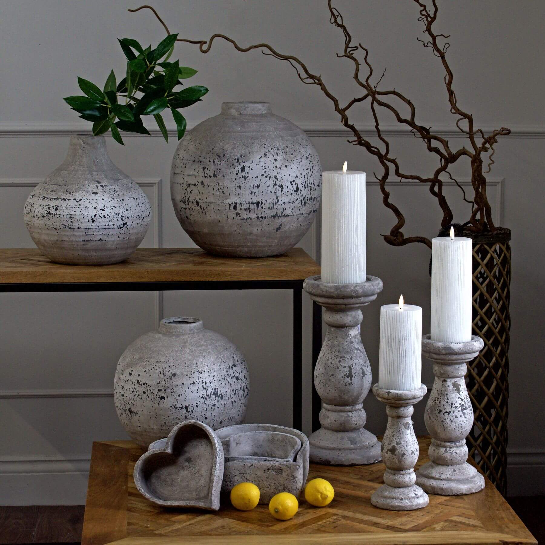 Elegant Large Stone Ceramic Candle Holder | Modern Home Decor