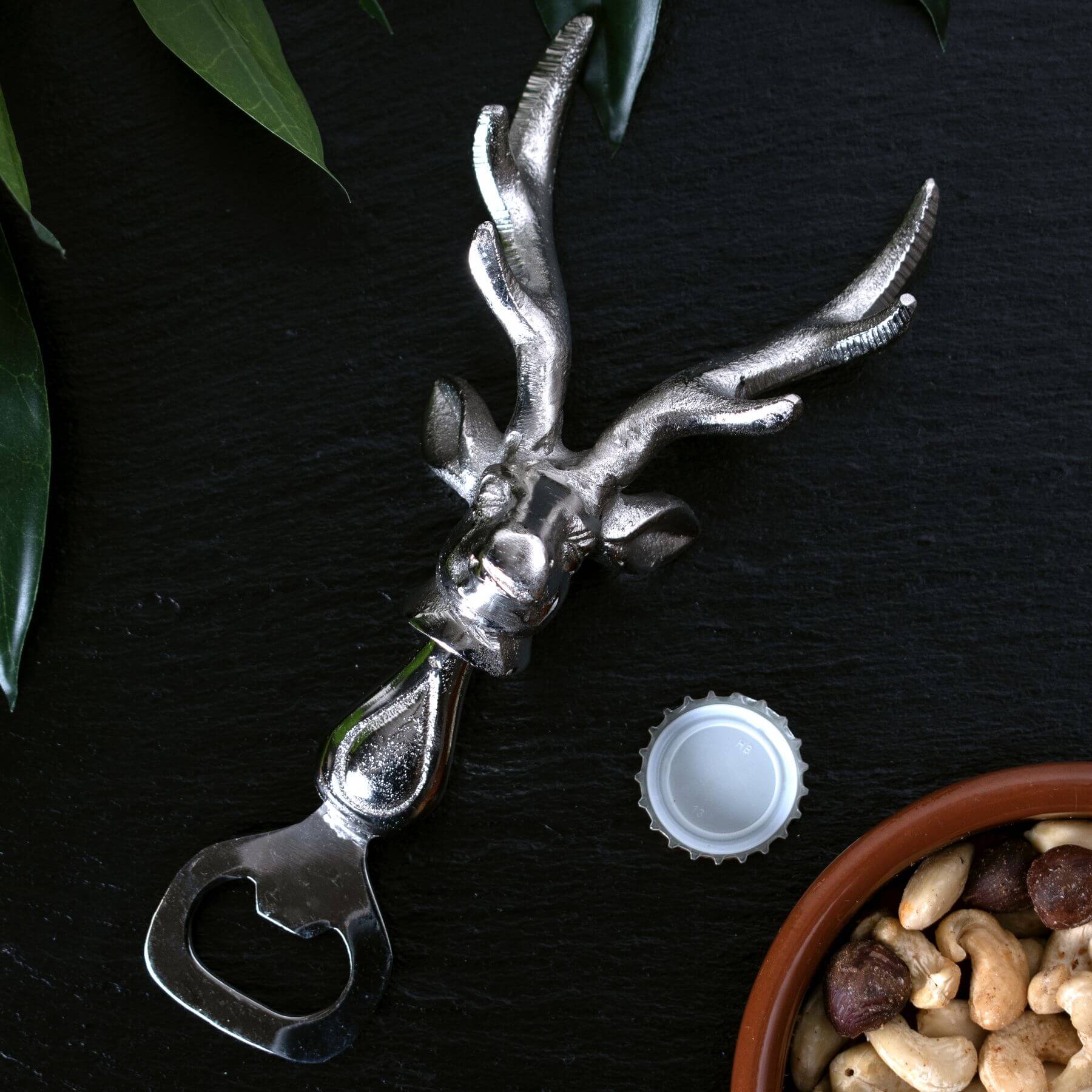 Vintage Silver Nickel Stag Bottle Opener | Rustic Barware