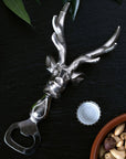 Vintage Silver Nickel Stag Bottle Opener | Rustic Barware