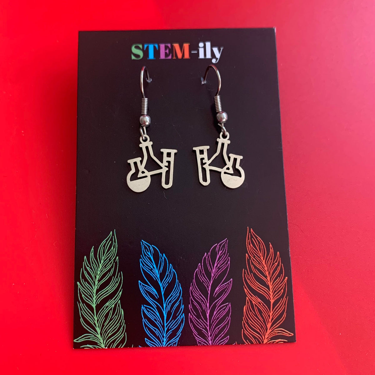 Stainless steel science flask bottle chemistry silver earrings