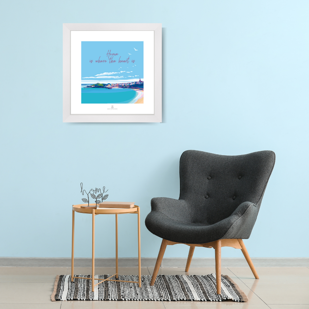 Home is Where the Heart Is Seaside Quote Art Print 40 x 40 cm