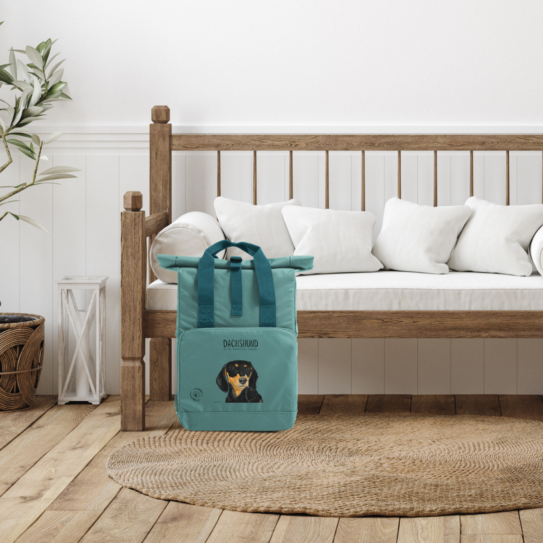 Back &amp; Tan Dachshund Roll-Top Backpack – Small Dog, Big Adventure!