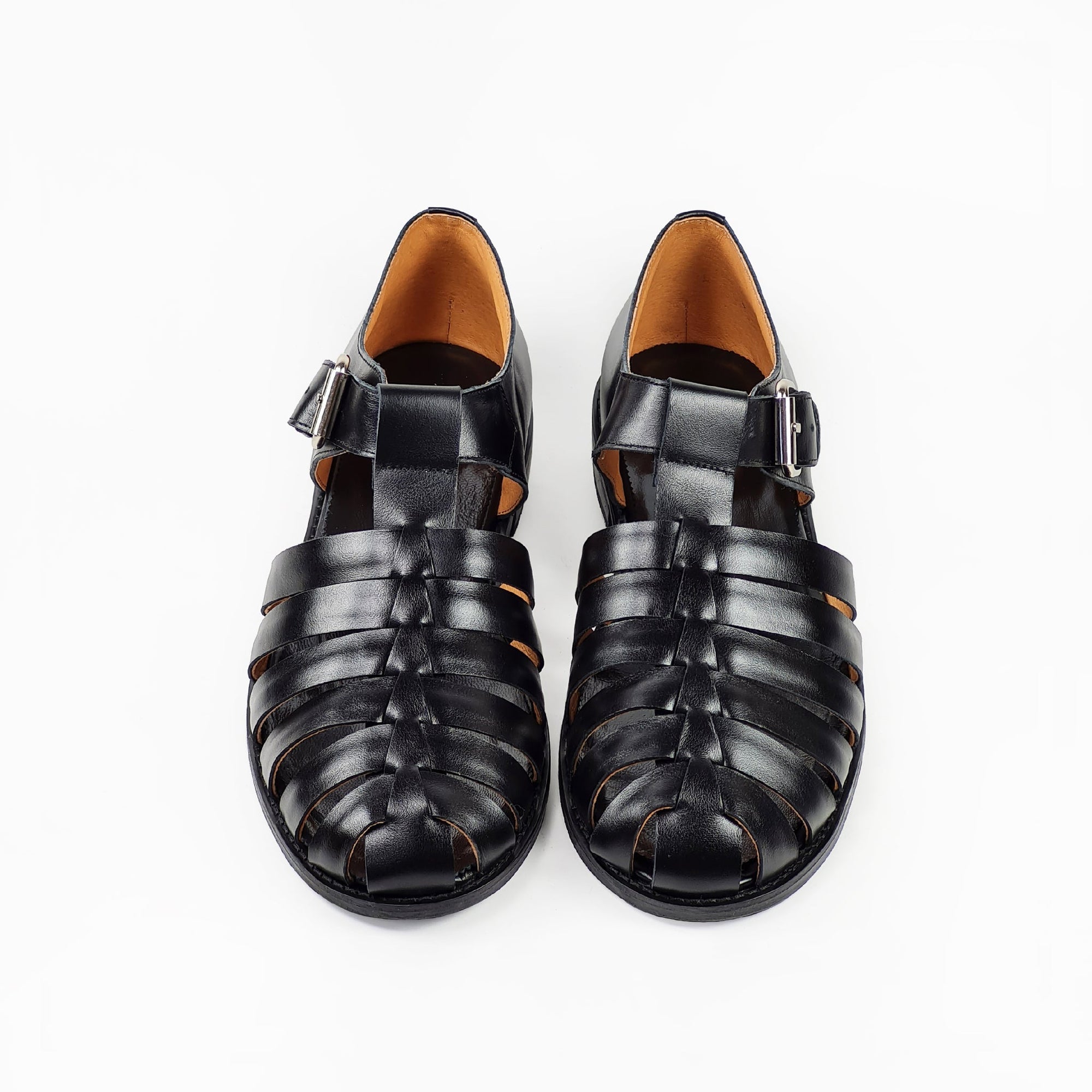 Handmade Black Leather Fisherman Sandals for Men