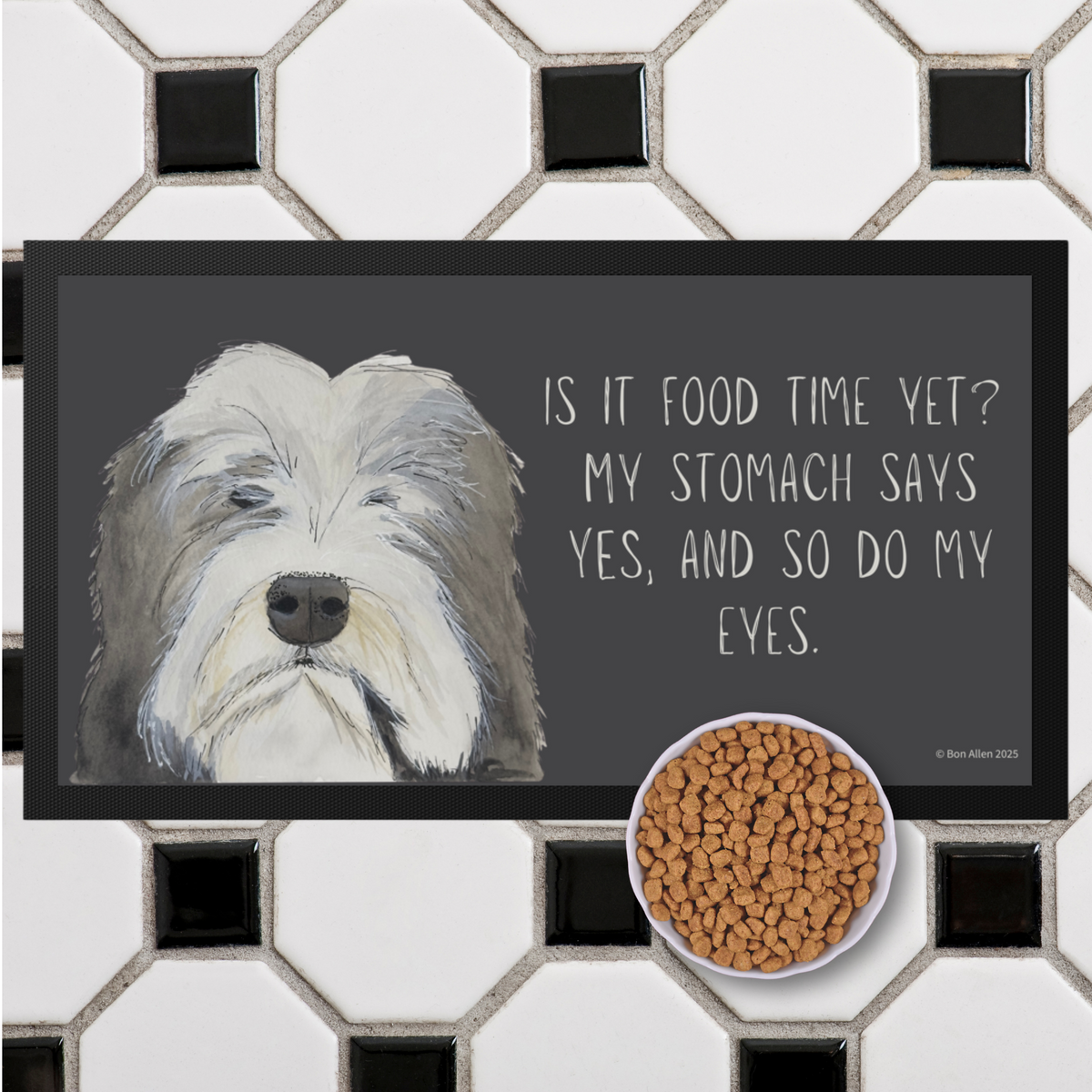 Bearded Collie Pet Bowl Mat – The 'Is It Food Time Yet?' Edition!