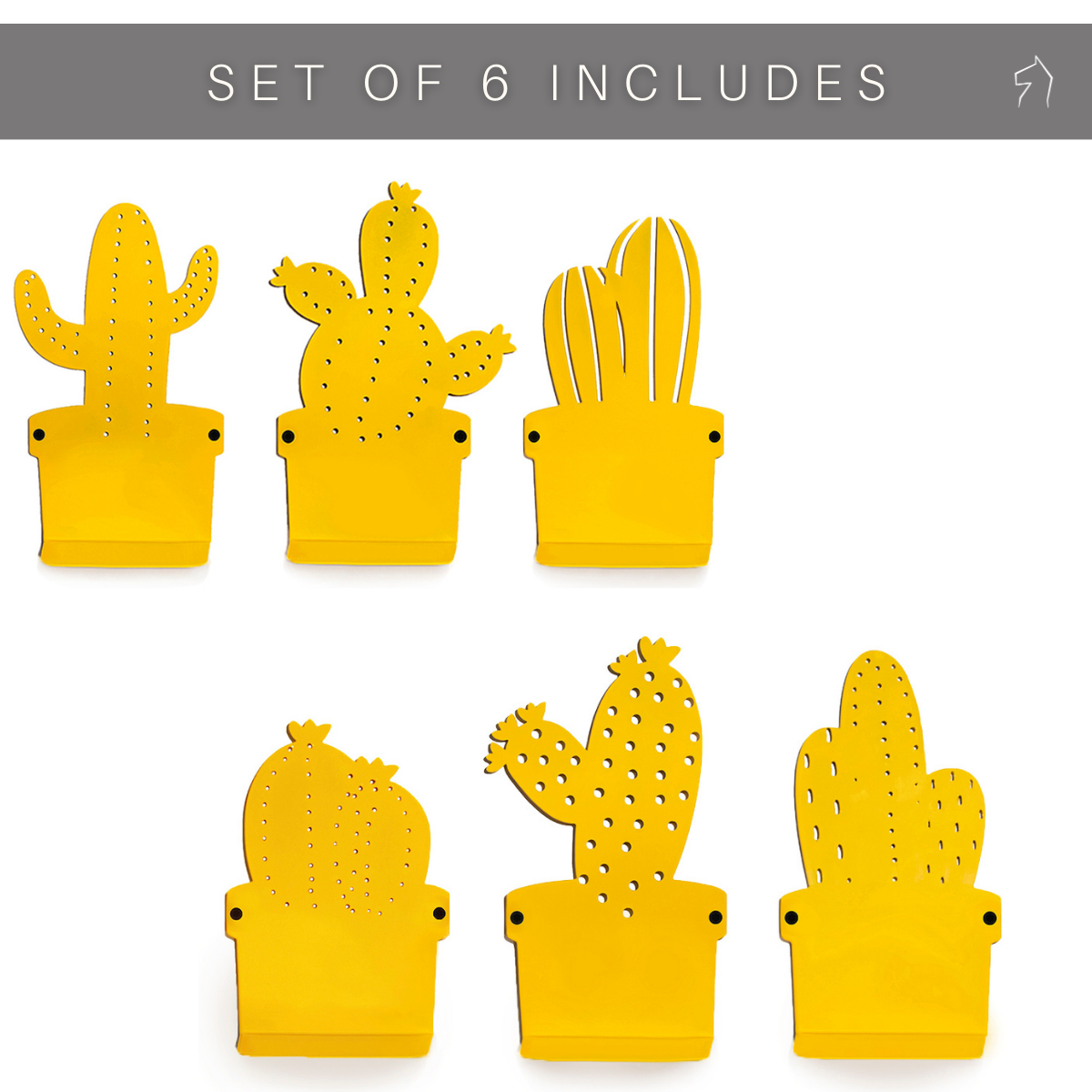 Cactus Wall Hangers Set of Six Colourful Metal Hooks