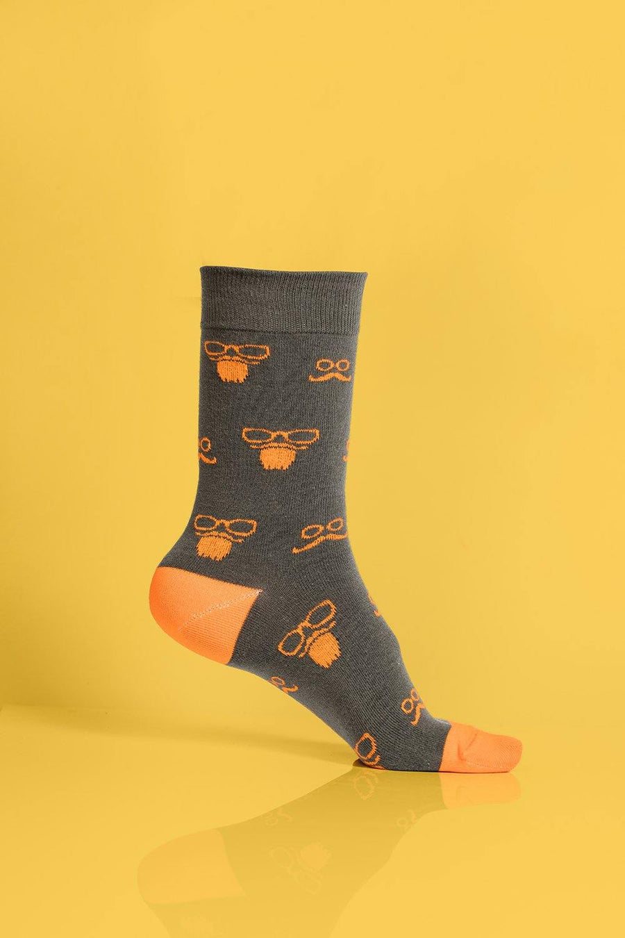 Novelty party socks with glasses and mustache, premium cotton-rich, ultra-snug, trending holiday statement socks, sizes 4-8 UK by Body and I at brixbailey.com