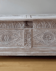 Lime Washed Carved Oak Blanket Box
