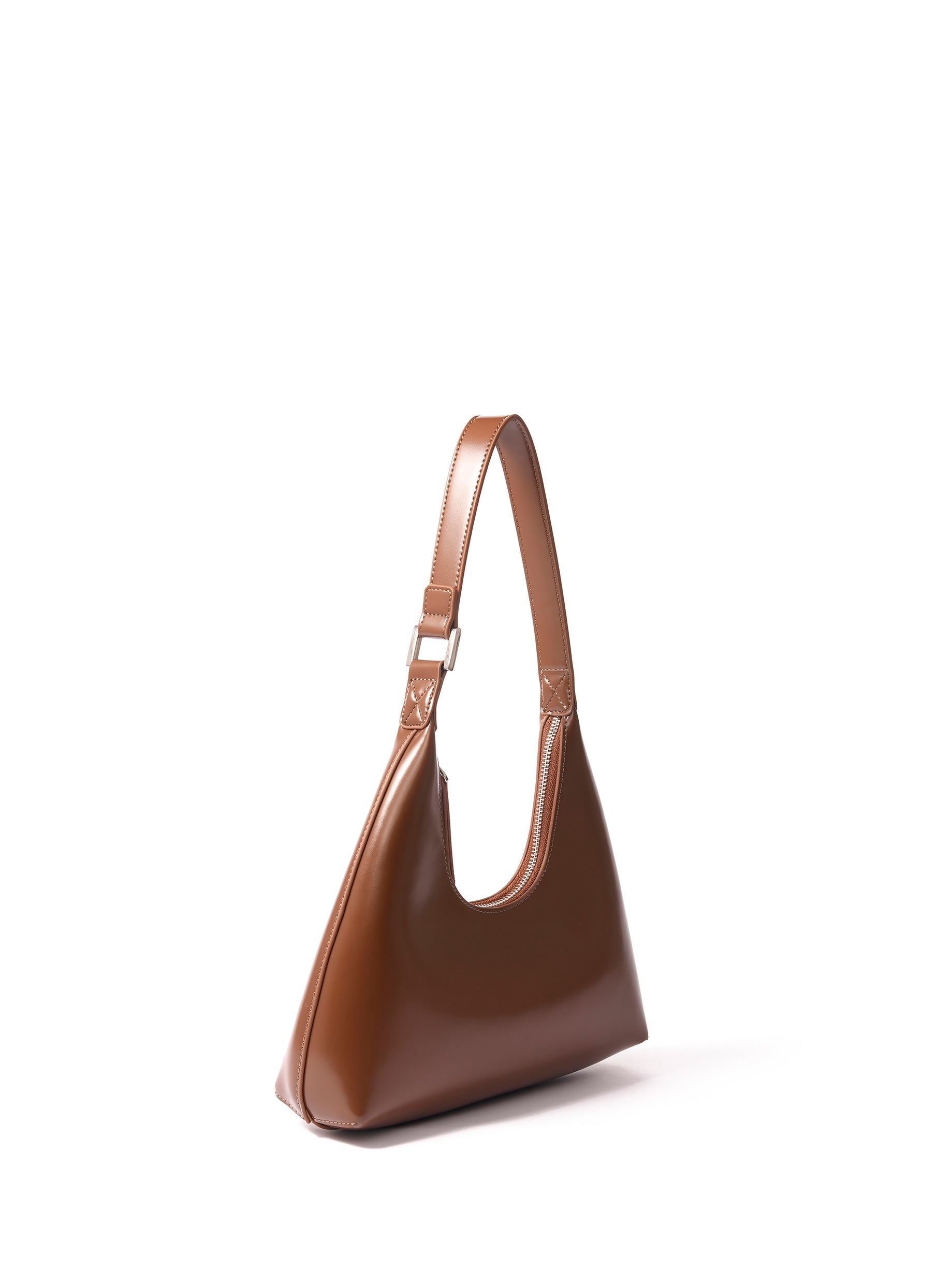 Premium Alexia small hobo bag in smooth caramel leather, elegant and sophisticated, silver hardware, cotton lining, best-selling handbag by Bob Oré at brixbailey.com