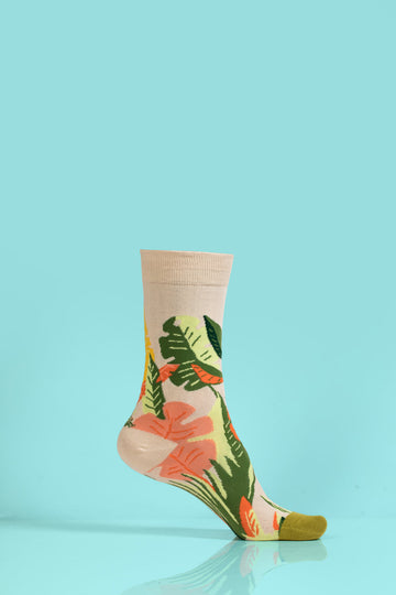 Luxury floral socks for women, spring-inspired leaves and flowers design, soft cotton blend, 3-pair pack, best-selling trendy socks by Body and I at brixbailey.com
