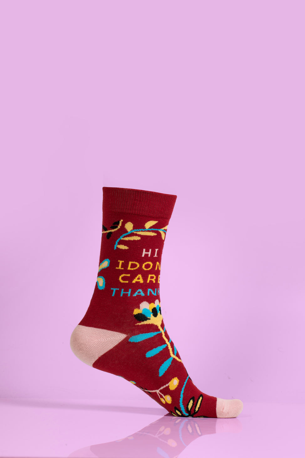 Luxury floral socks for women, red spring-inspired design with leaves and flowers, premium cotton blend, comfortable and stylish by Body and I at brixbailey.com