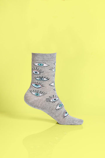 Luxury blue and grey eye design socks, premium soft cotton pack of 4, stylish and colorful, best-selling stretchy ankle socks by Body and I at brixbailey.com