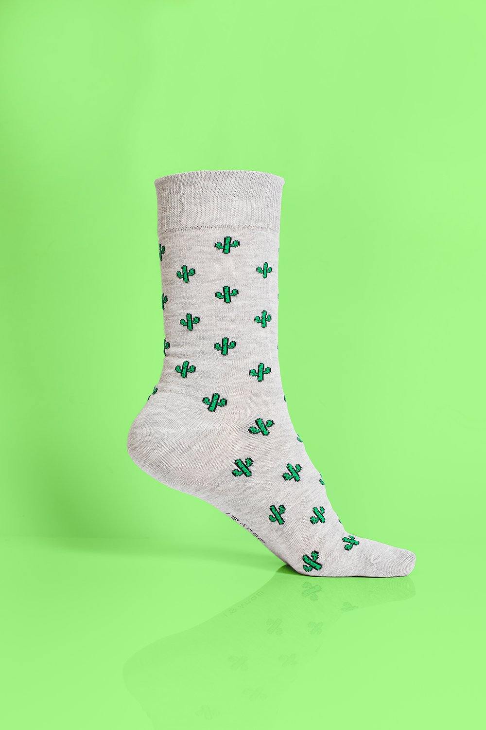 Luxury cactus print socks, premium cotton blend with stylish succulent design, best-selling cozy unisex footwear for autumn by Body and I at brixbailey.com