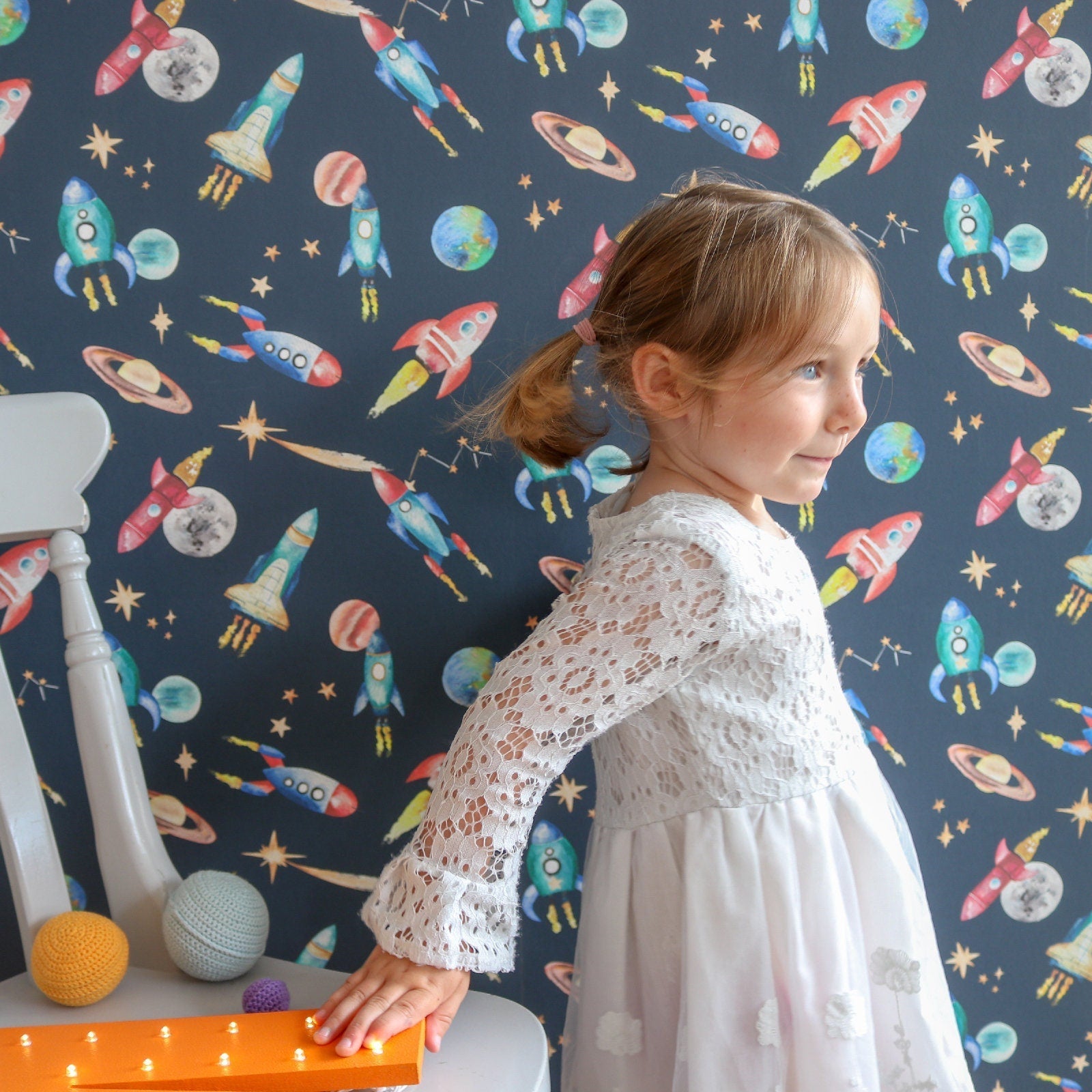Watercolour Space Wallpaper | Rockets, Planets &amp; Stars