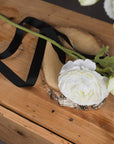 White artificial ranunculus spray with lifelike petals, 27-inch stem, perfect for home decor. by sostter at brixbailey.com
