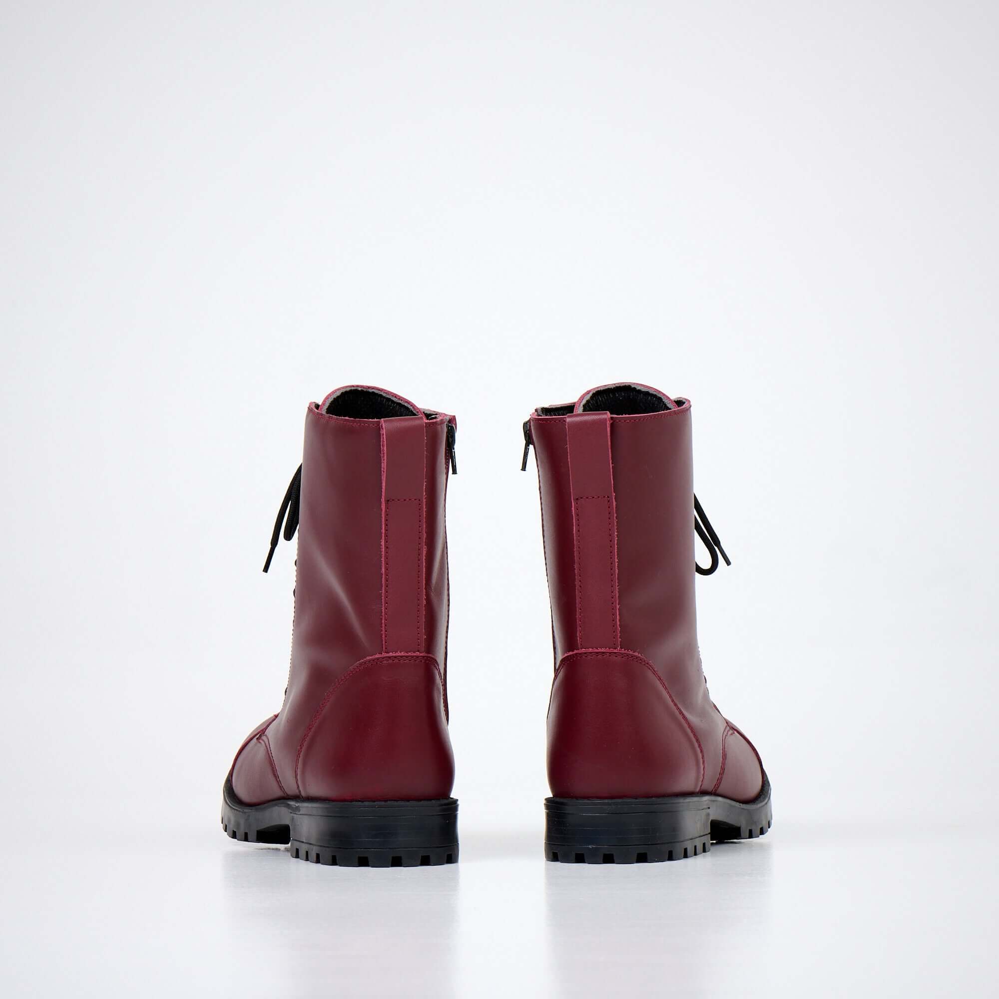 Burgundy Winter Leather Boots with Zipper