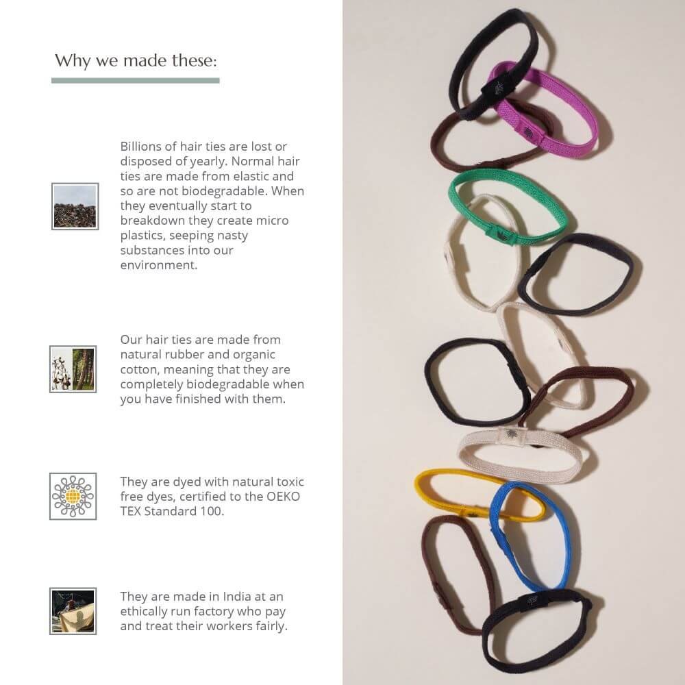 Black Plastic-Free Hair Ties - 6 Pack
