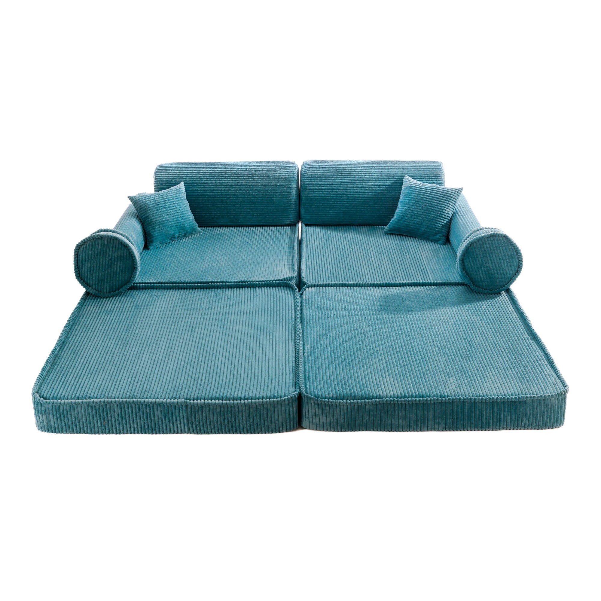 Large Modular Sofa in Turquoise Corduroy for Kids