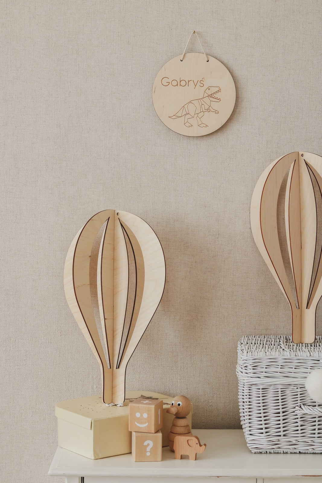 3D Wooden Ceiling Decoration - Set of 3 Hot Air Baloons