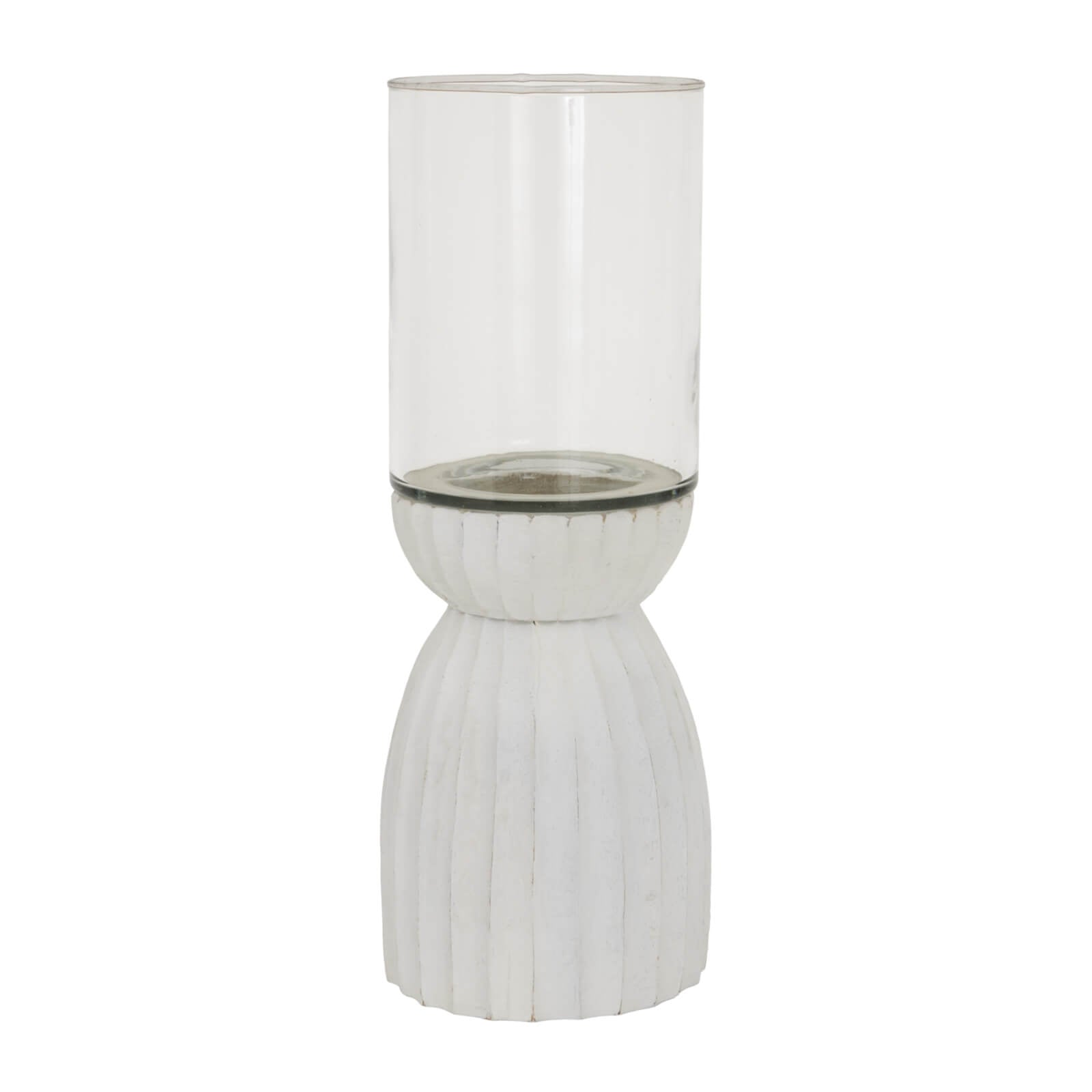 Handcrafted white hurricane lantern with intricate carved patterns, 36cm tall, casting ambient light for home decor. by RoomLondon at brixbailey.com