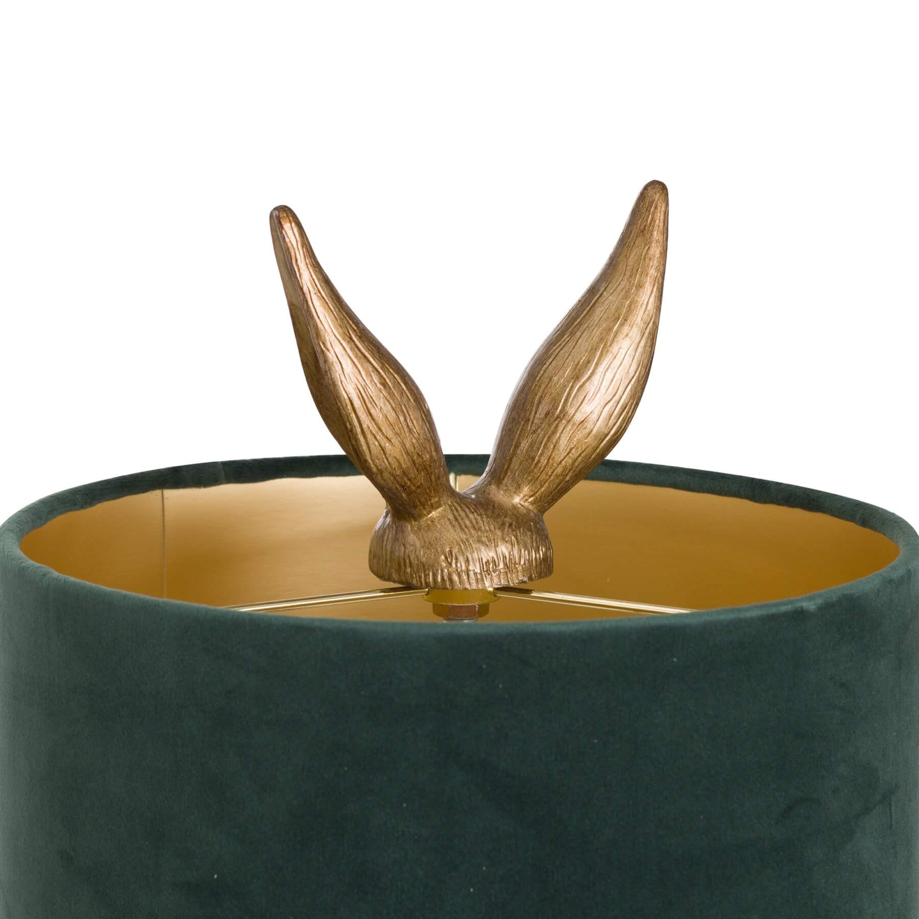 Hare Table Lamp with Green Velvet Shade in Antique Gold