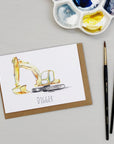 Digger construction site hand painted greetings card
