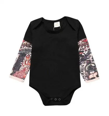 Long Sleeve Tattoo Print Romper for Baby Boys - Edgy Cotton Bodysuit - 9M-12M by Baby Lamby at brixbailey.com