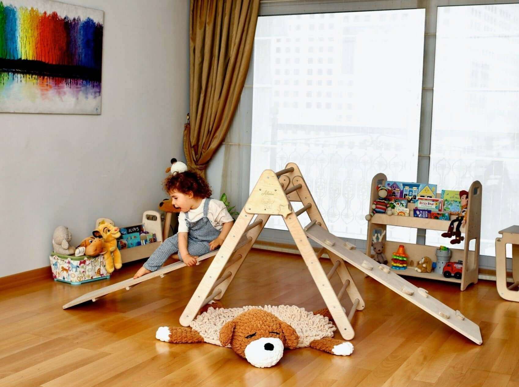 4 Pieces Montessori Climbing Set - Climbing Triangle - Arch/Rocker and 2 Ramps-3