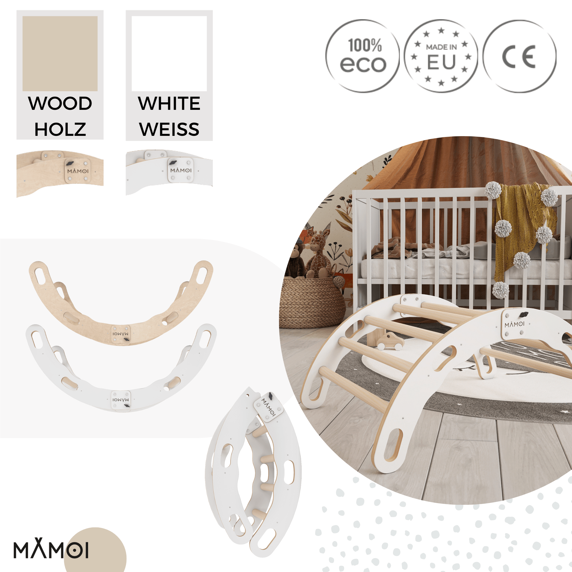 MAMOI® Kletterbogen, Kletterdreieck, Baby klettern, Regenbogenwippe aus holz, Holzbogen für Kinder, Spielplatz, Klettergerüst indoor ab 1 jahr 2/3 jahre, Montessori-4