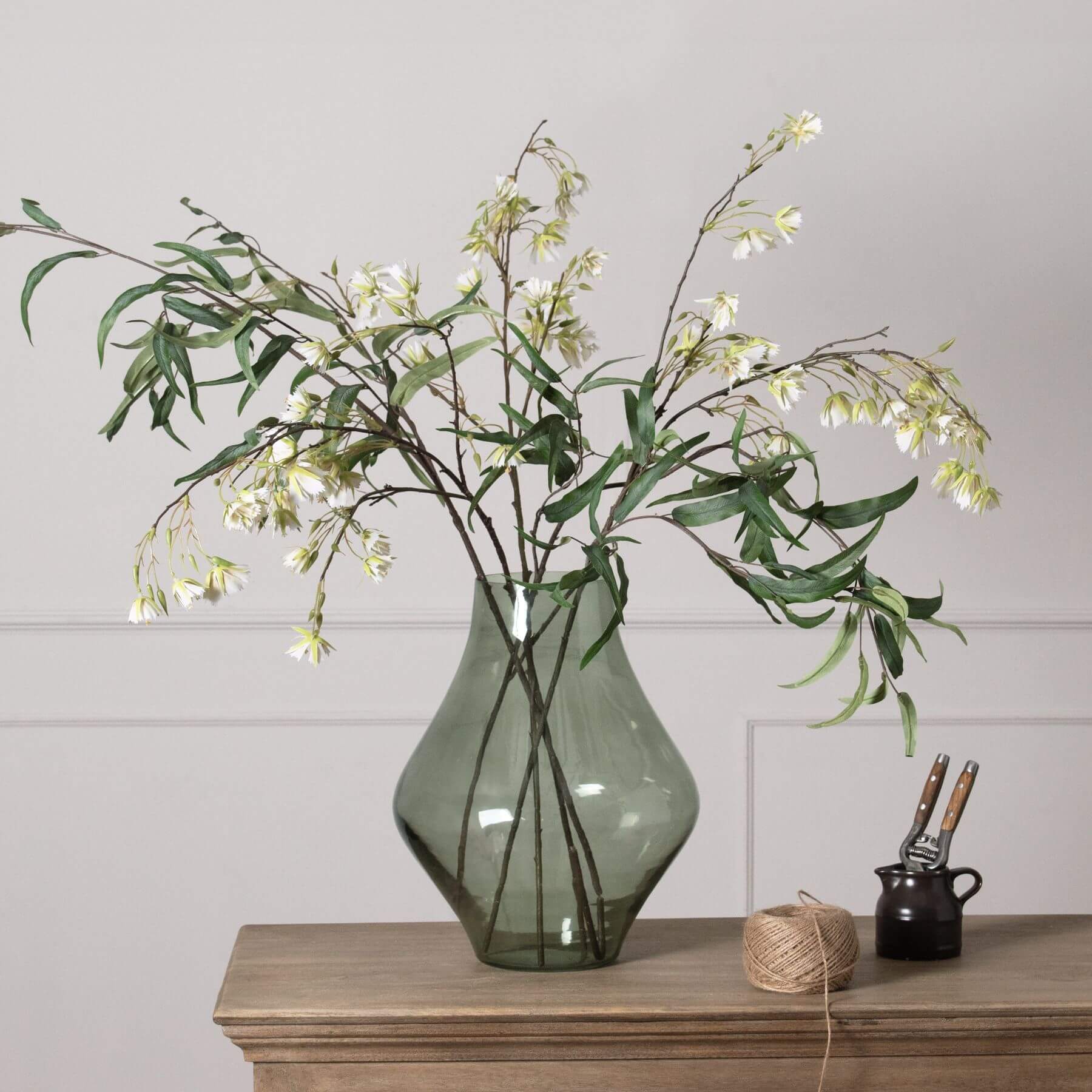 Sage Green Glass Vase with Modern Organic Shape