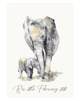 Elephant Mum and Baby Watercolour Print