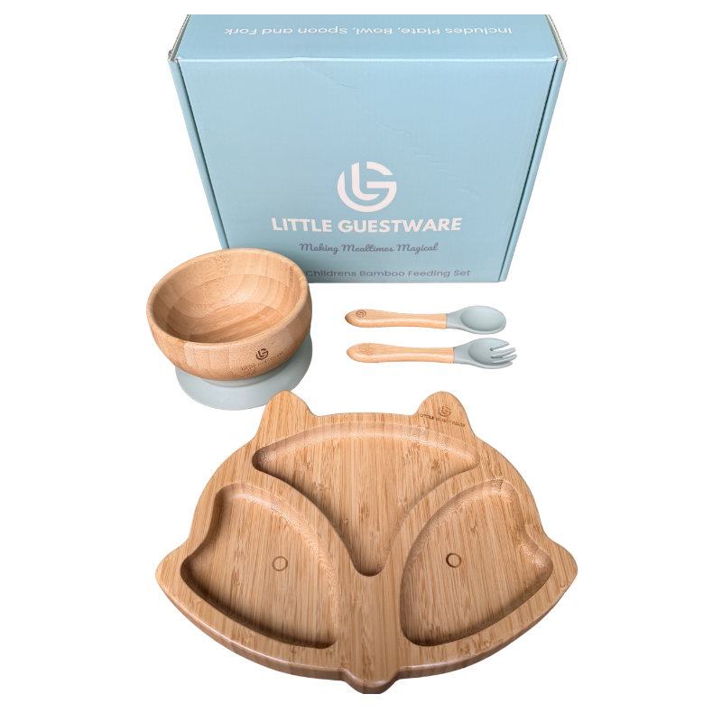Fox Bamboo Feeding Set - Plate, Bowl, Spoon &amp; Fork Gift Set