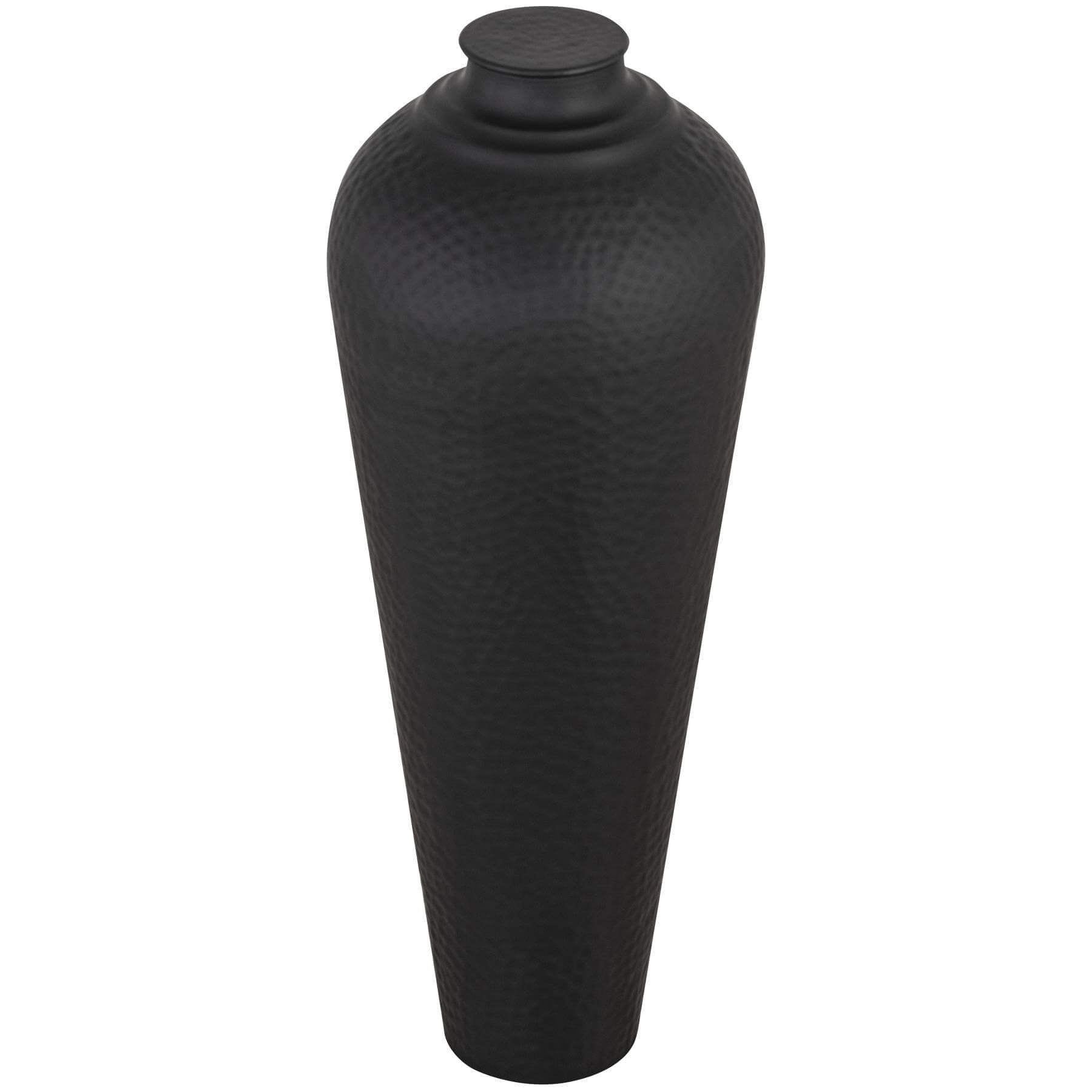 Sleek Matt Black Hammered Vase with Lid | Modern Decor