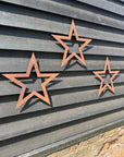 Set of 3 Rusty Metal Stars, Decorations For The Home And Garden.