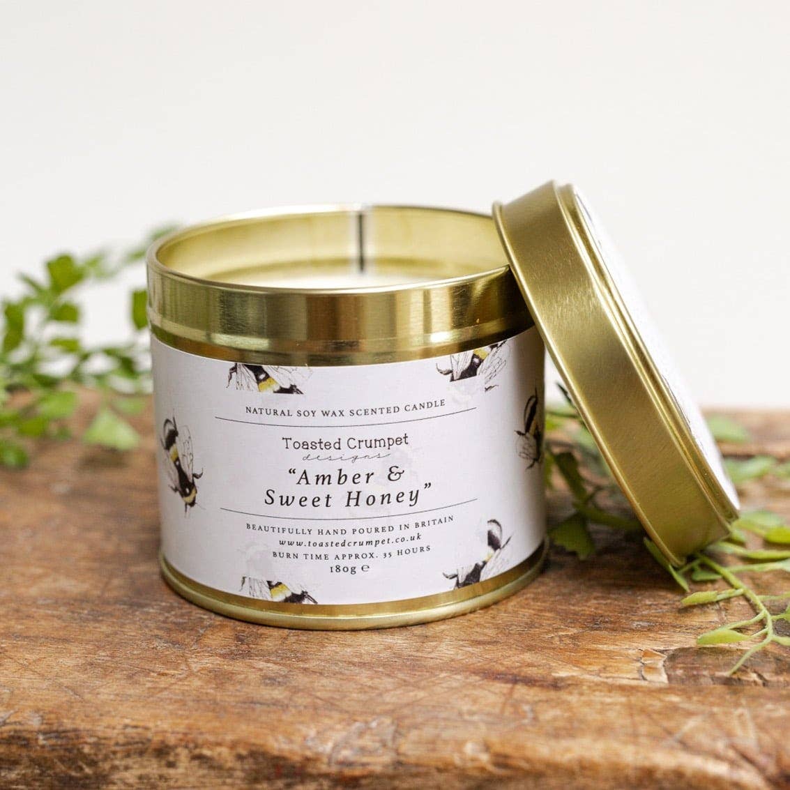 Amber &amp; Sweet Honey Candle in a Matt Gold Tin