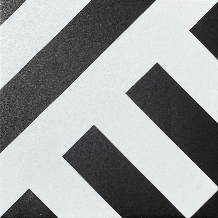 Luxury black geometric porcelain tile, stylish anti-slip outdoor tile, best-selling durable porcelain tile for modern designs by Maria Starling Design at brixbailey.com