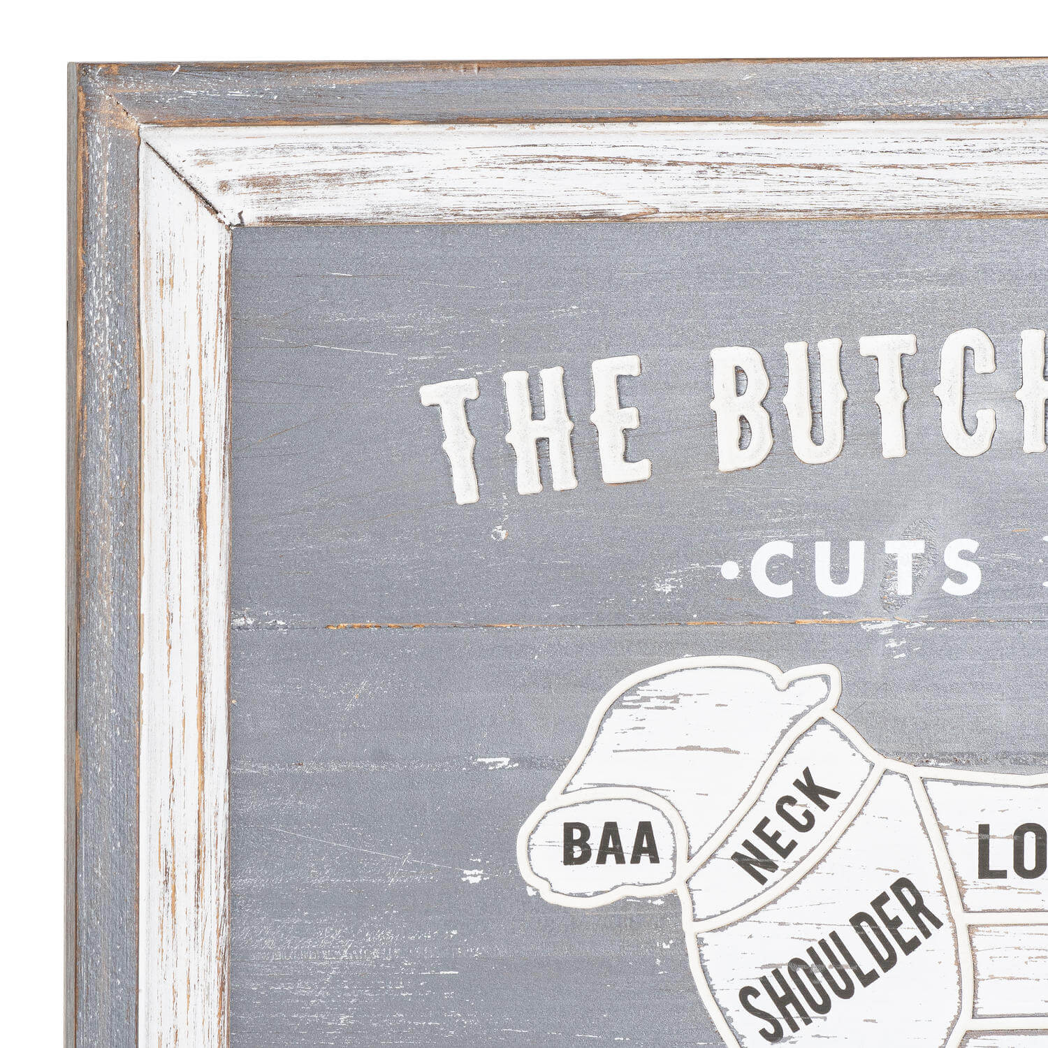 Handcrafted white wooden lamb plaque with butcher shop style for rustic kitchen decor by RoomLondon at brixbailey.com