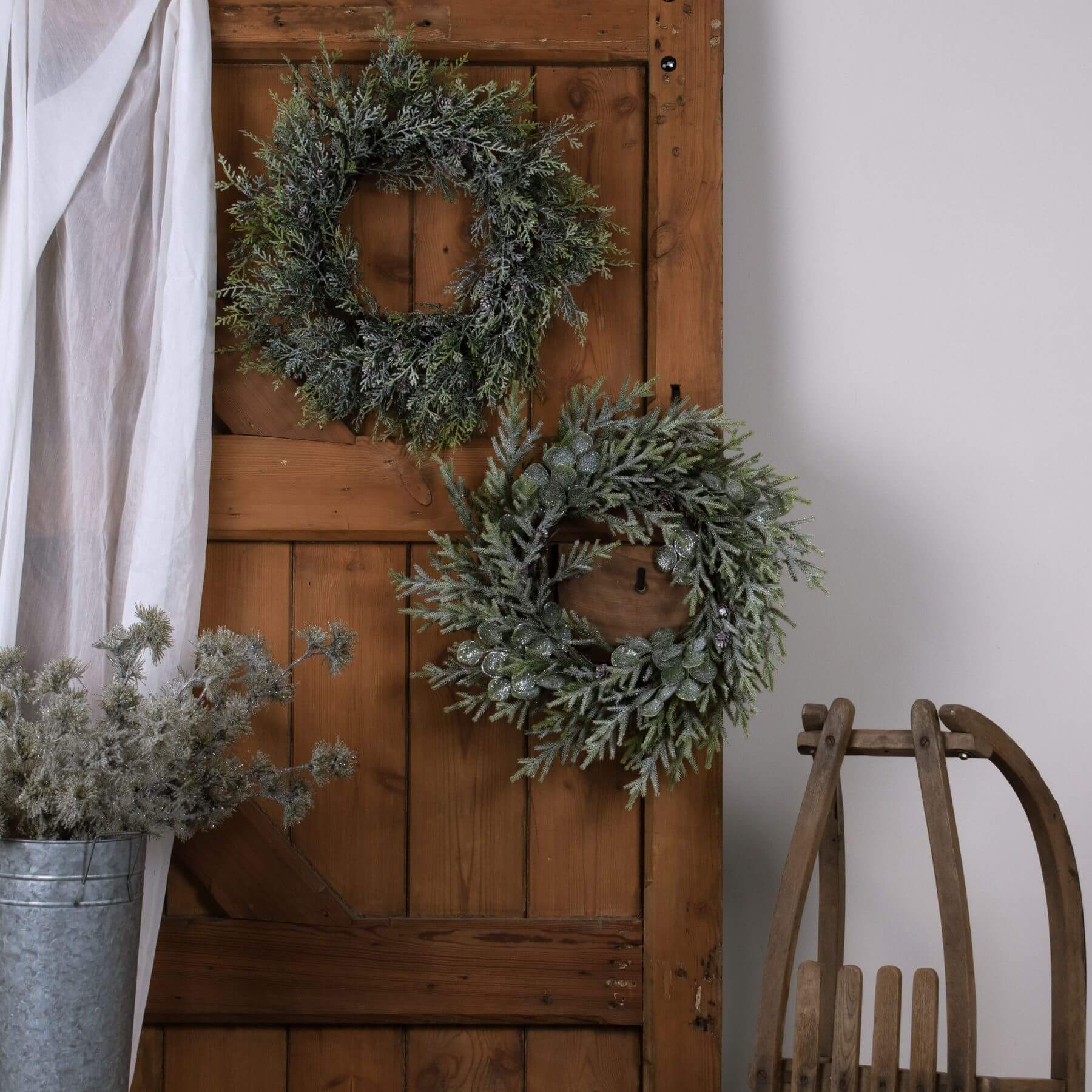 Frosted Pine Wreath with Natural Pinecones