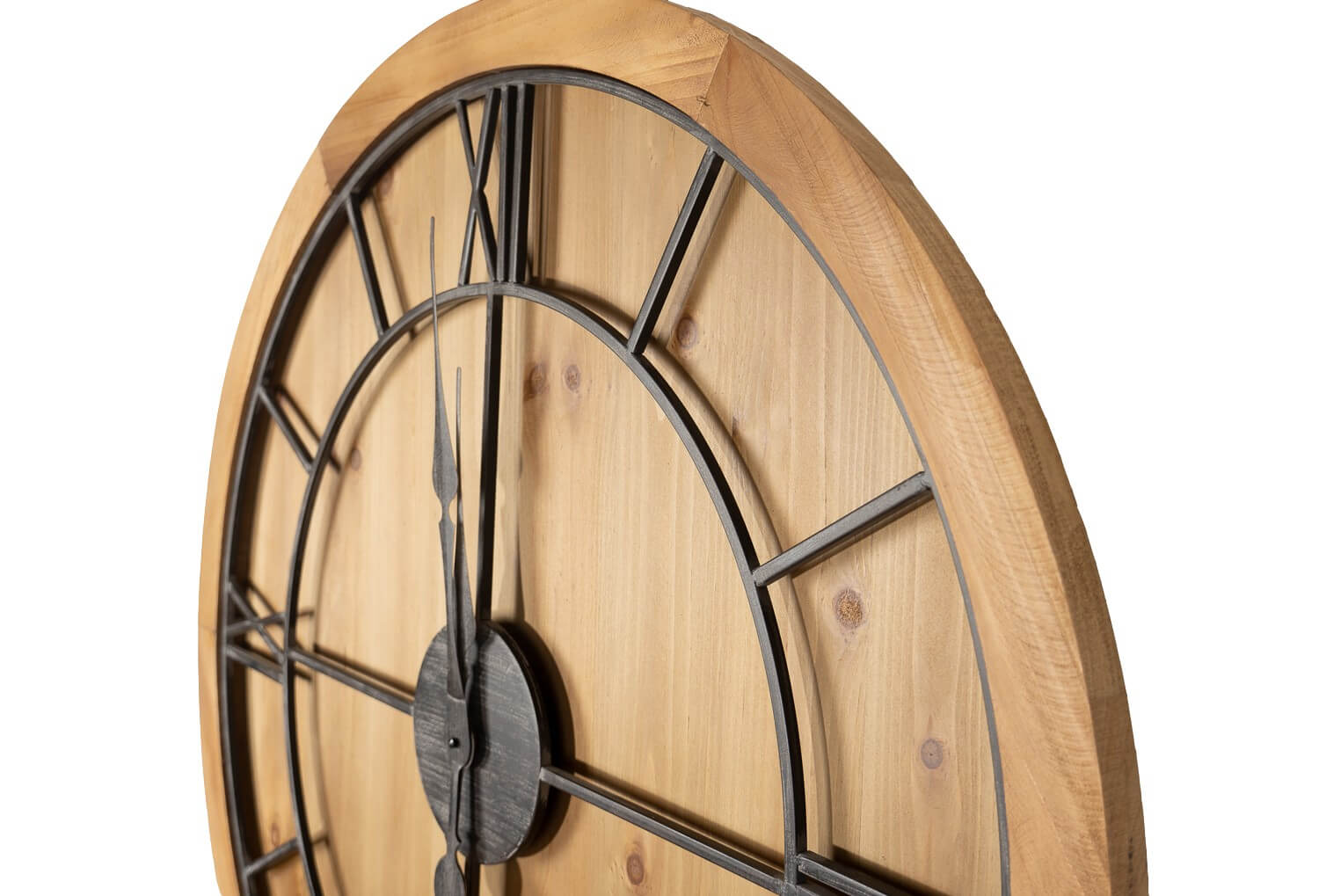 Large Natural Wood Skeleton Wall Clock Rustic Style with Subtle Wit