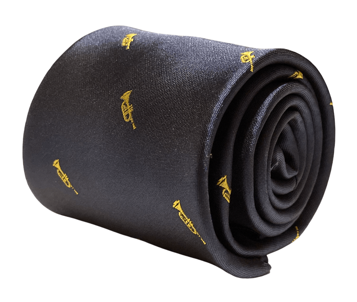 black tie with embroidered trumpet design