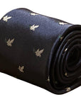 navy blue mens tie with white dove embroidered peace design