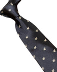 navy blue mens tie with white dove embroidered peace design