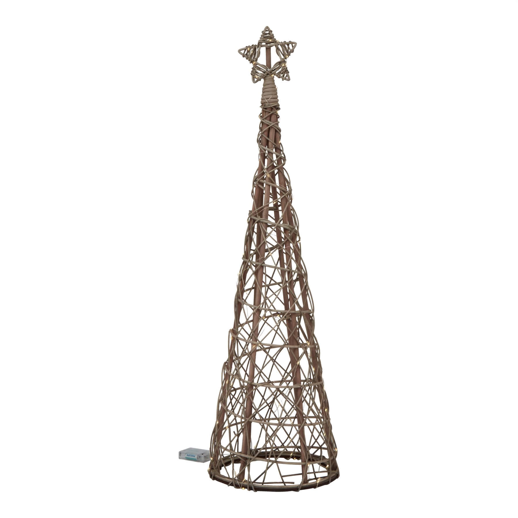 Mini Wicker Christmas Tree with Star and Warm LED Light