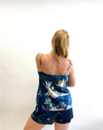 Blue silk pyjama set in 'Wonderous'  night sky Print, luxury lounge wear