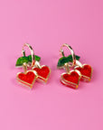 Red Cherry Heart Hoop Earrings
