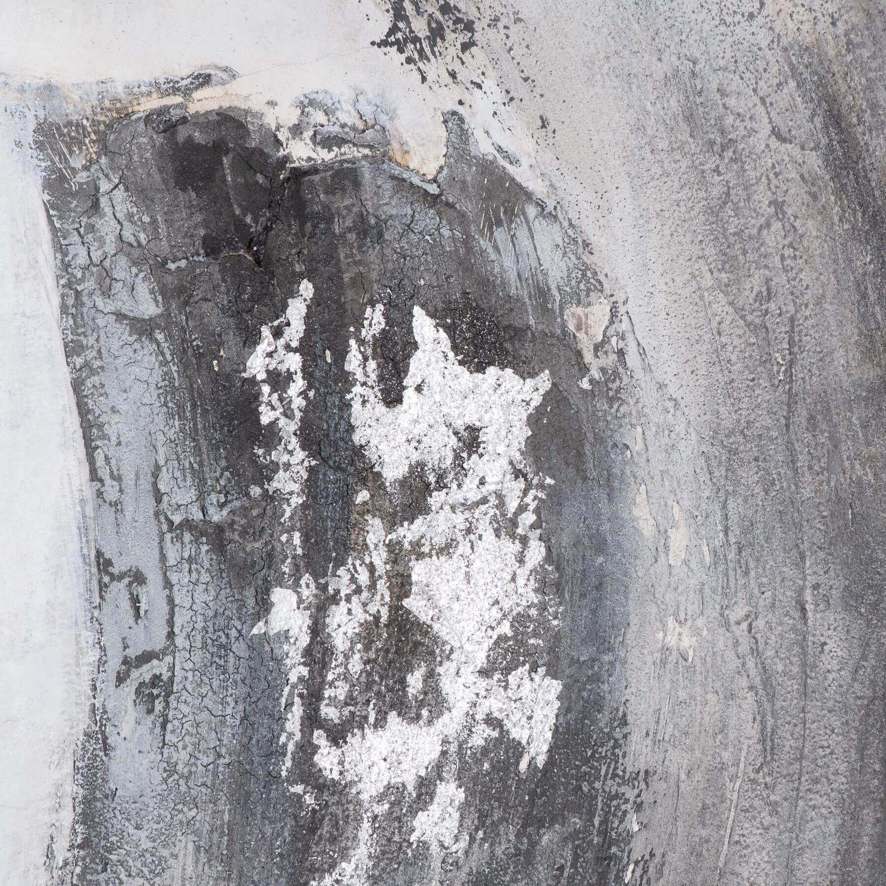 Hand-painted abstract canvas with swirling silver and grey tones on gallery-quality wood frame, 150x150cm by Sostter at brixbailey.com