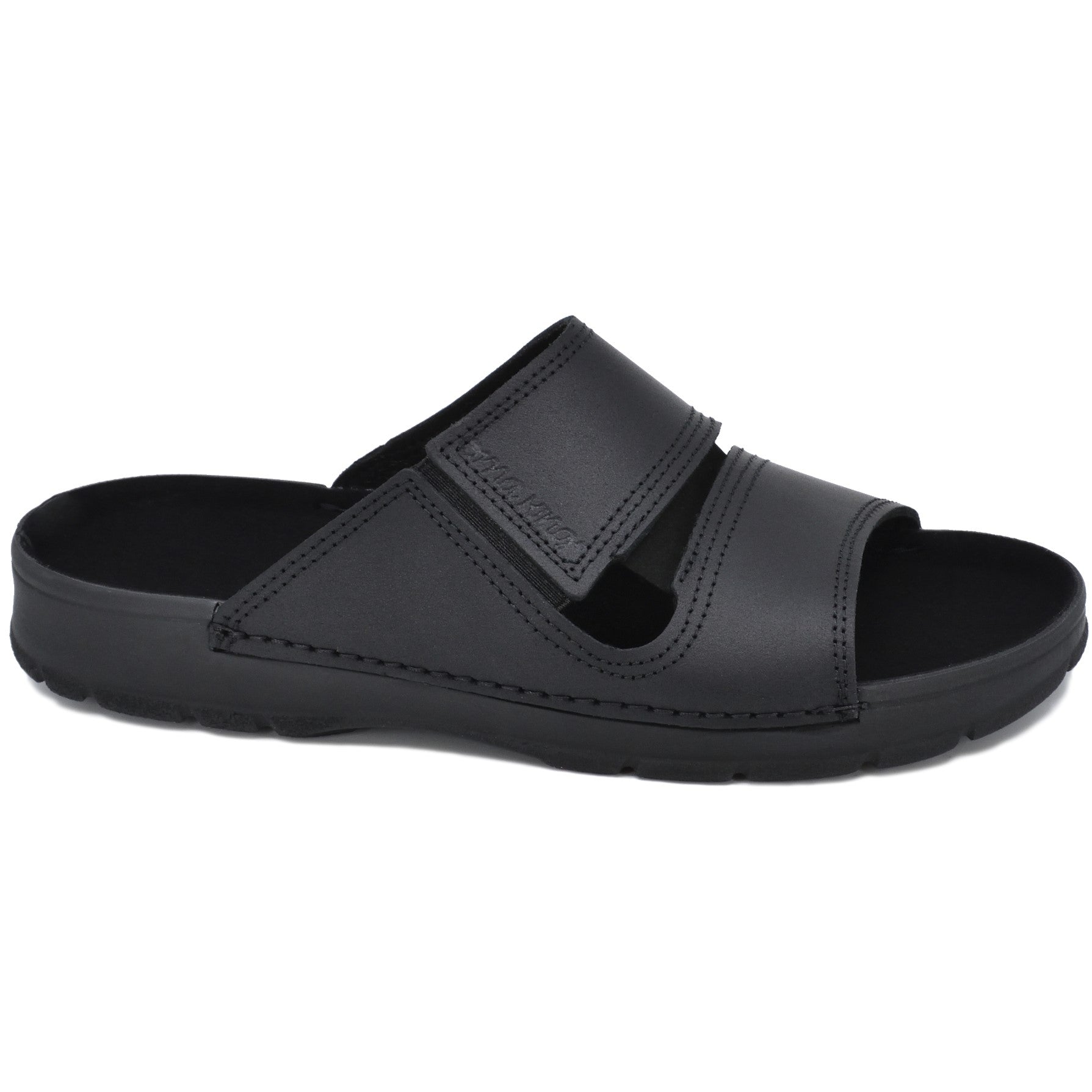 Black Leather Slip On Sandals