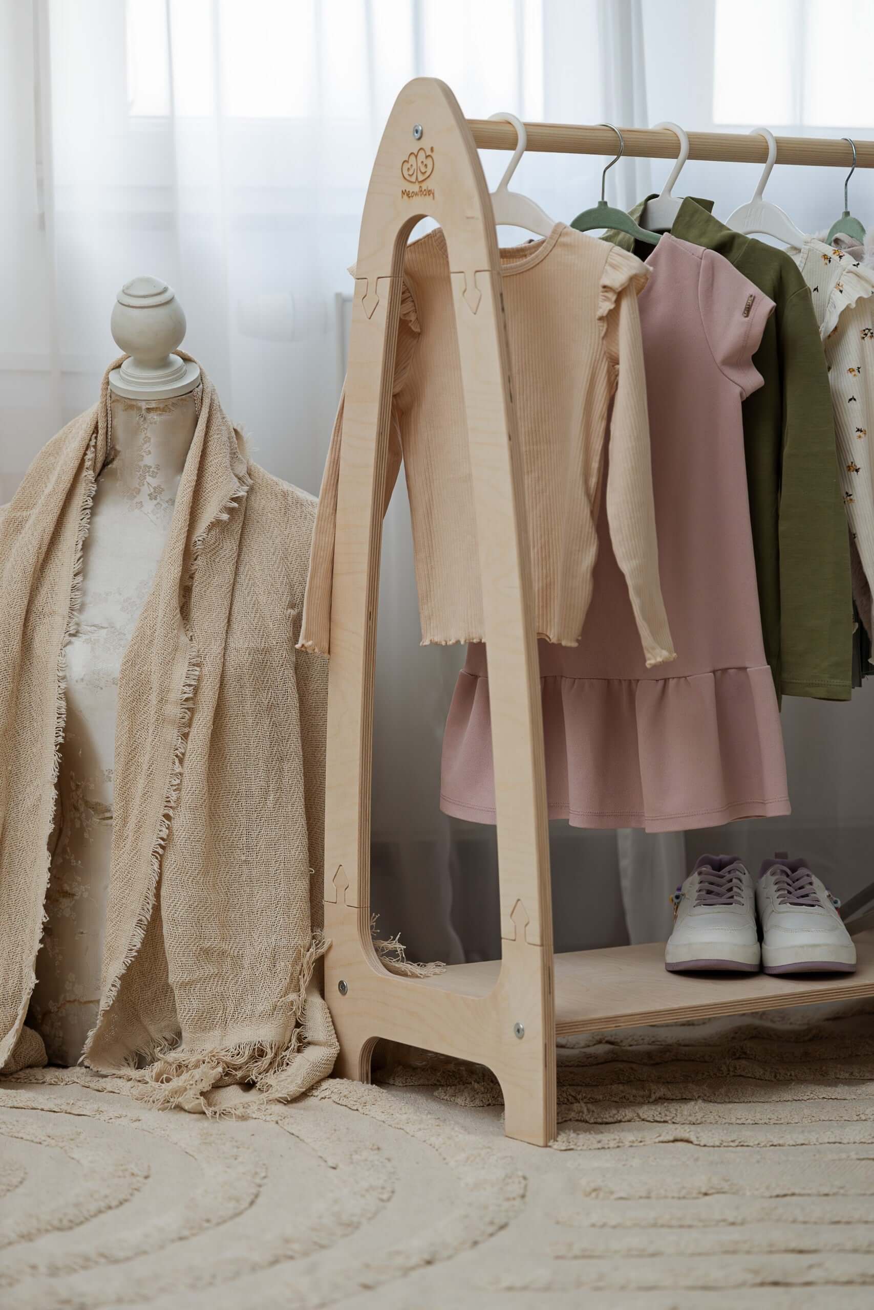 Large Arched Wooden Clothing Rack for Children