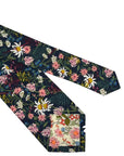 navy blue cotton tie with wild English flower garden floral design
